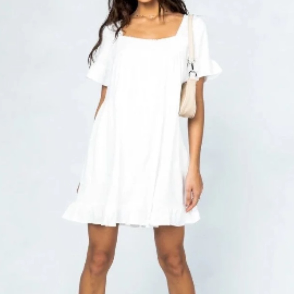 White LIVIA Rayon Linen Blend Flowy White Babydoll Dress
